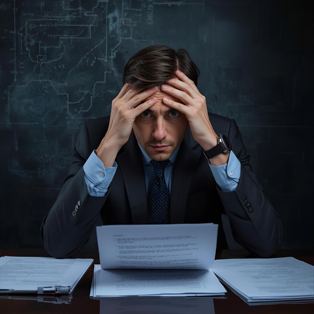 Empresário preocupado com papéis de patente